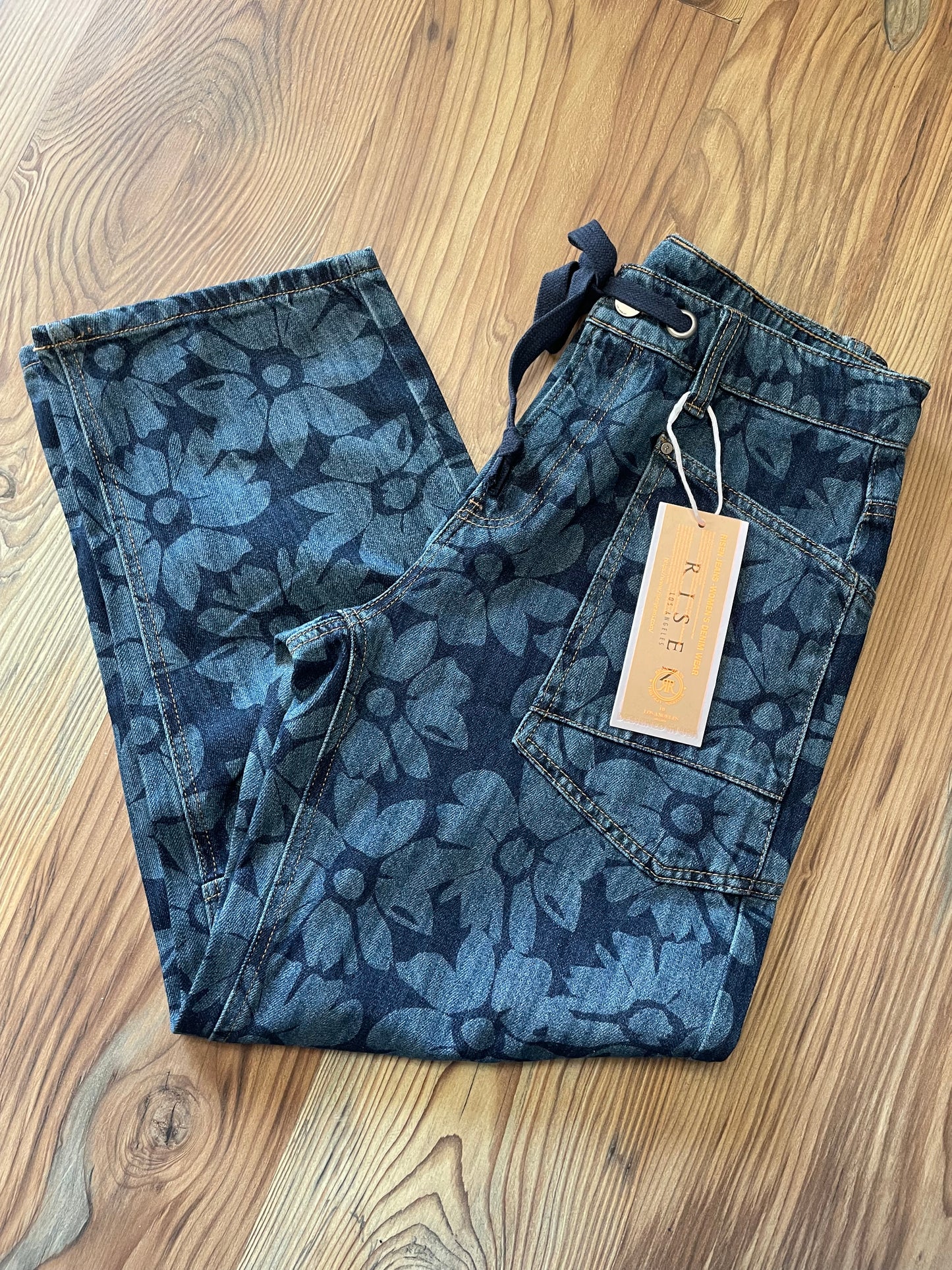 Risen Floral Dark Wash Barrel Jeans