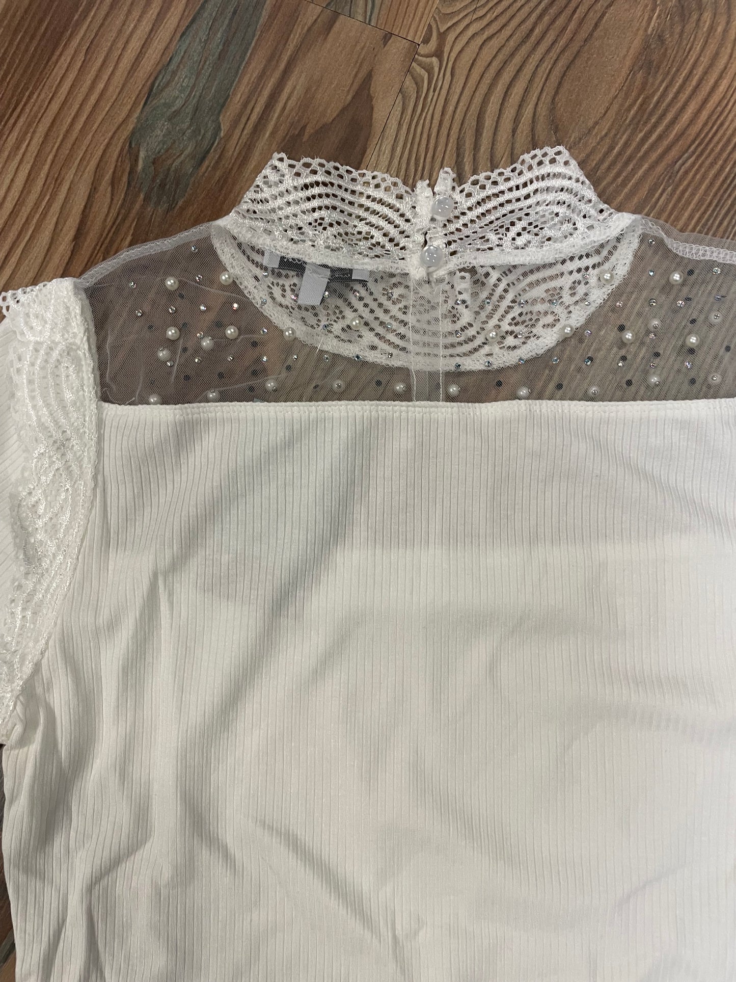 White Bling Lace Short Sleeve