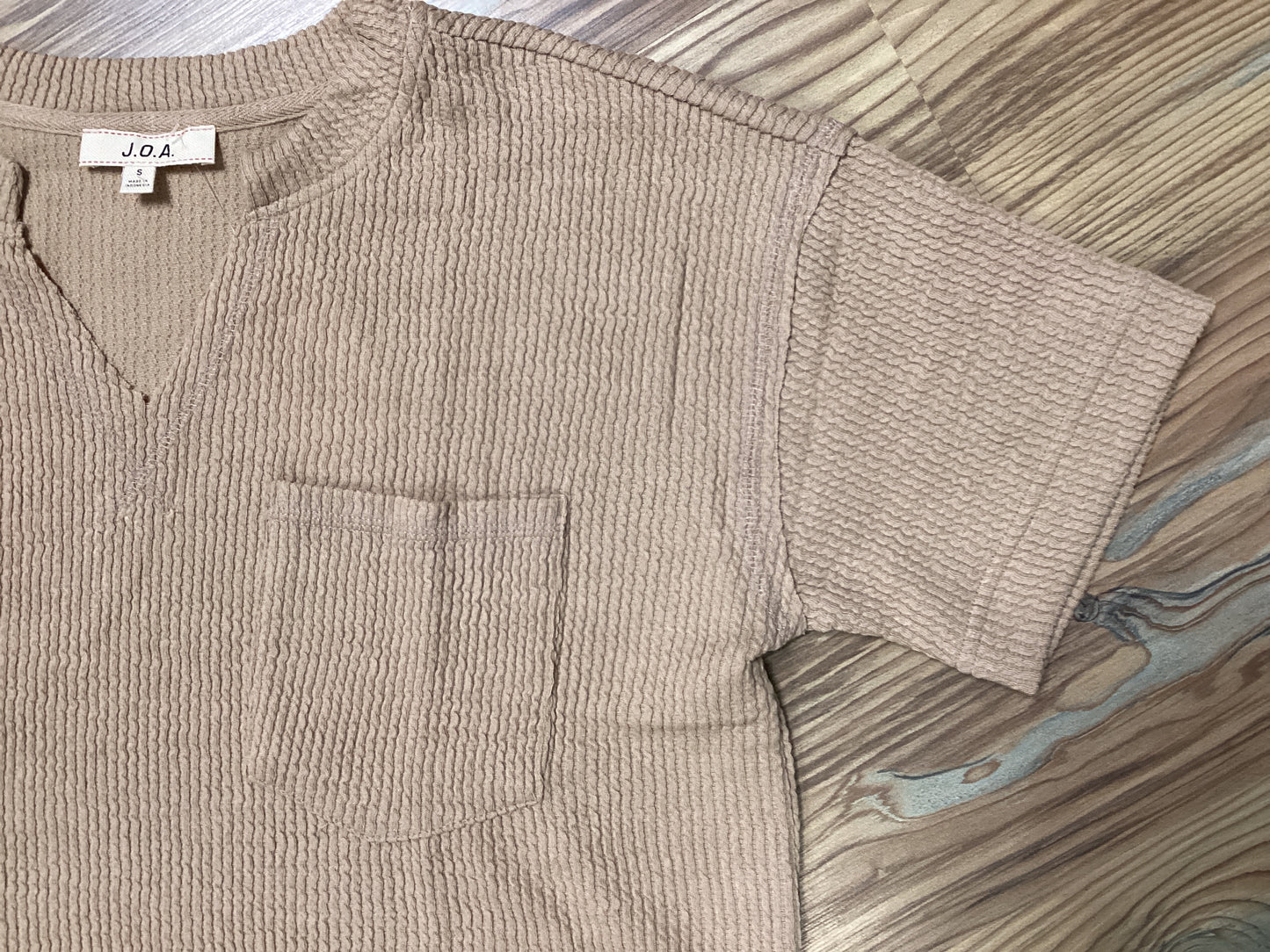 Khaki Ribbed Cropped V Neck