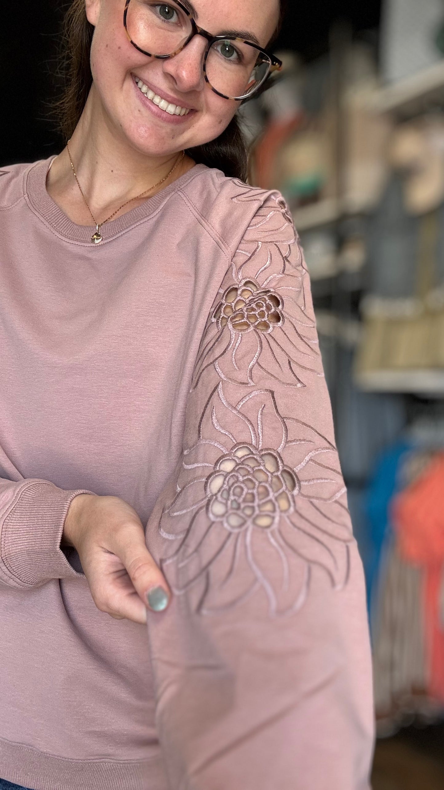 Mauve Flower Embroidered Long Sleeve