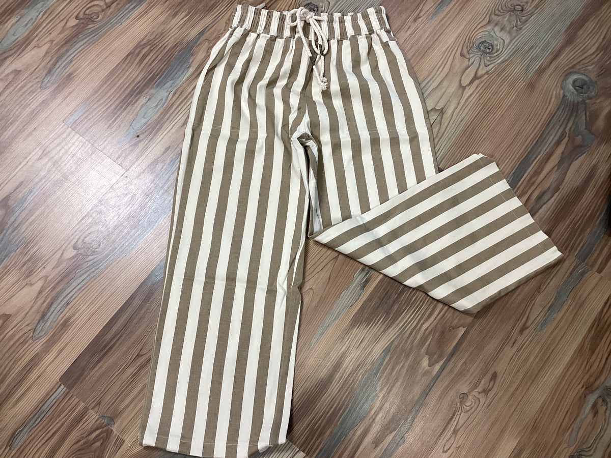 Beige Striped Twill Pants