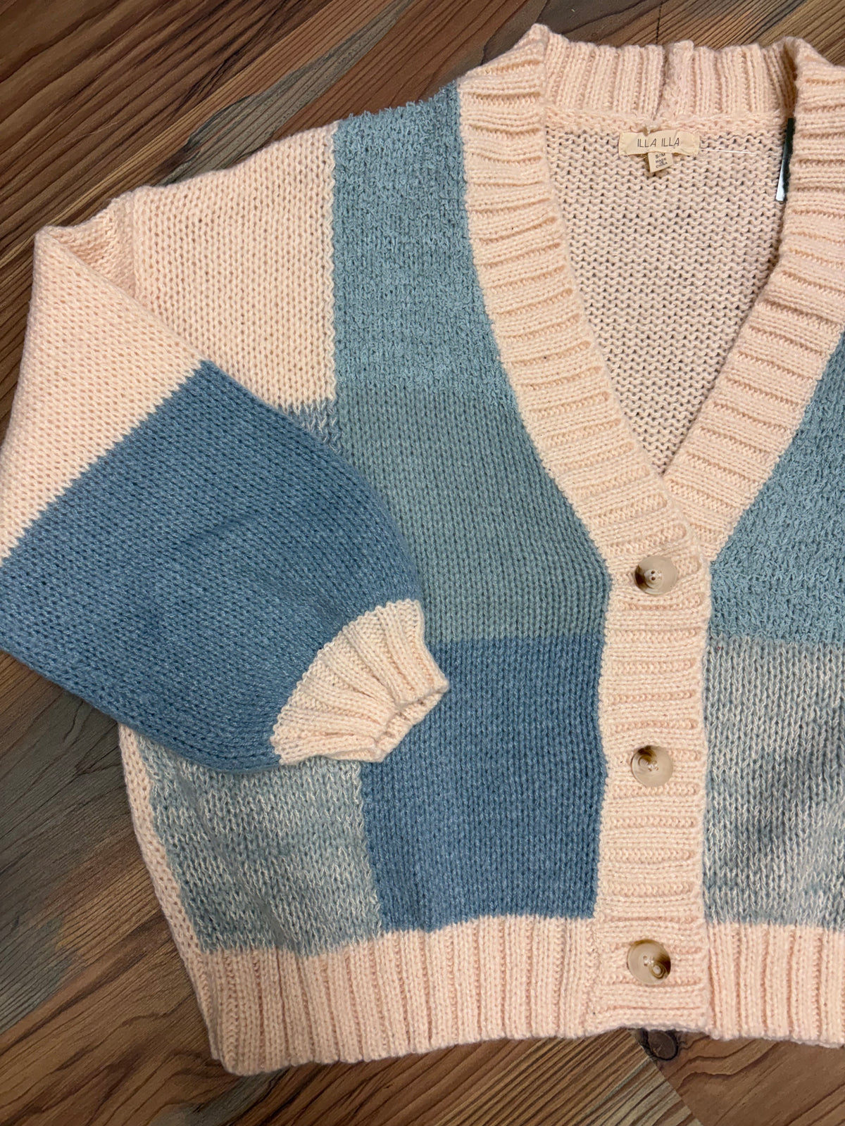 Blue Cream Color Block Cardi