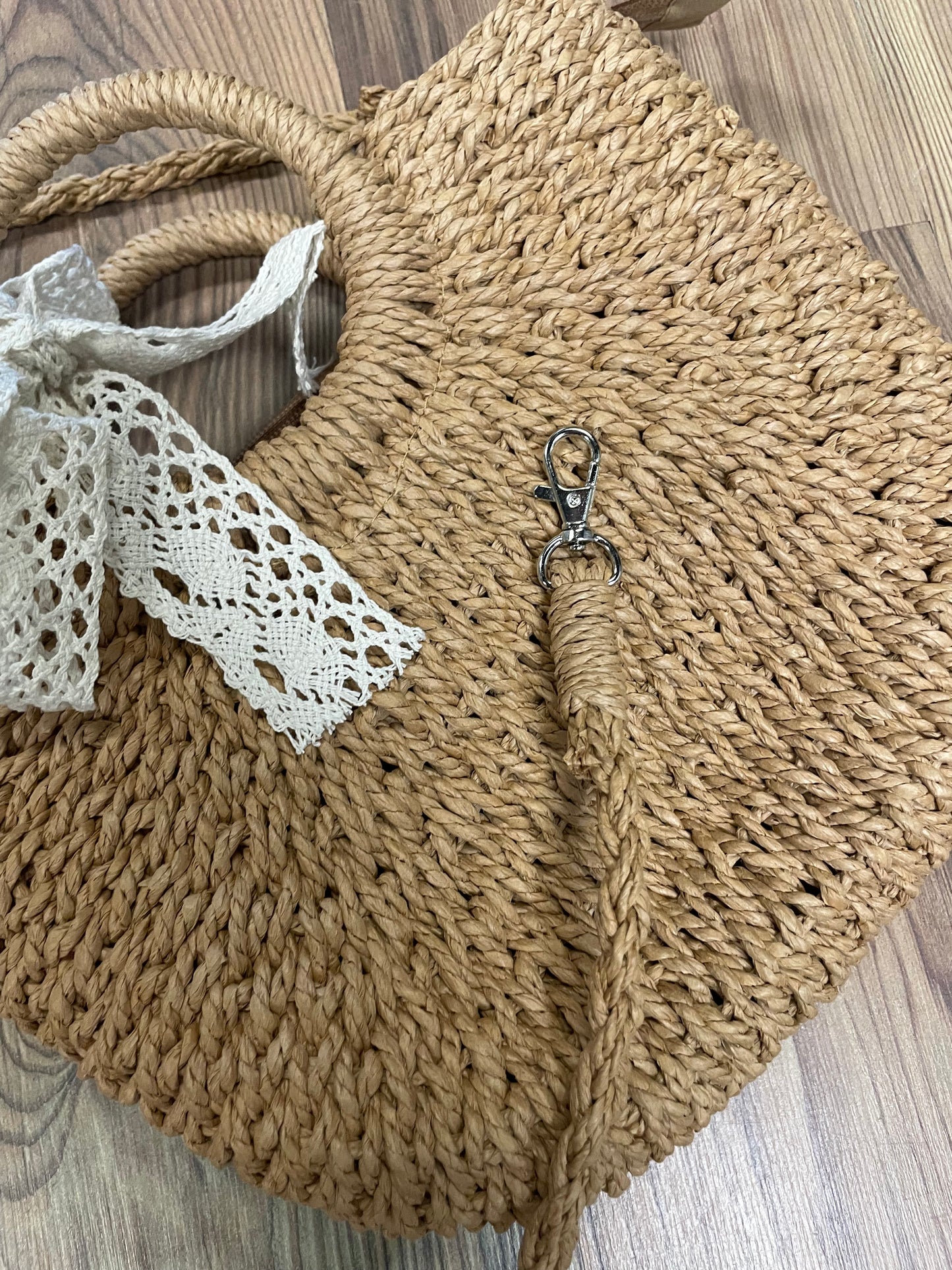 Large Straw Ribbon Bag