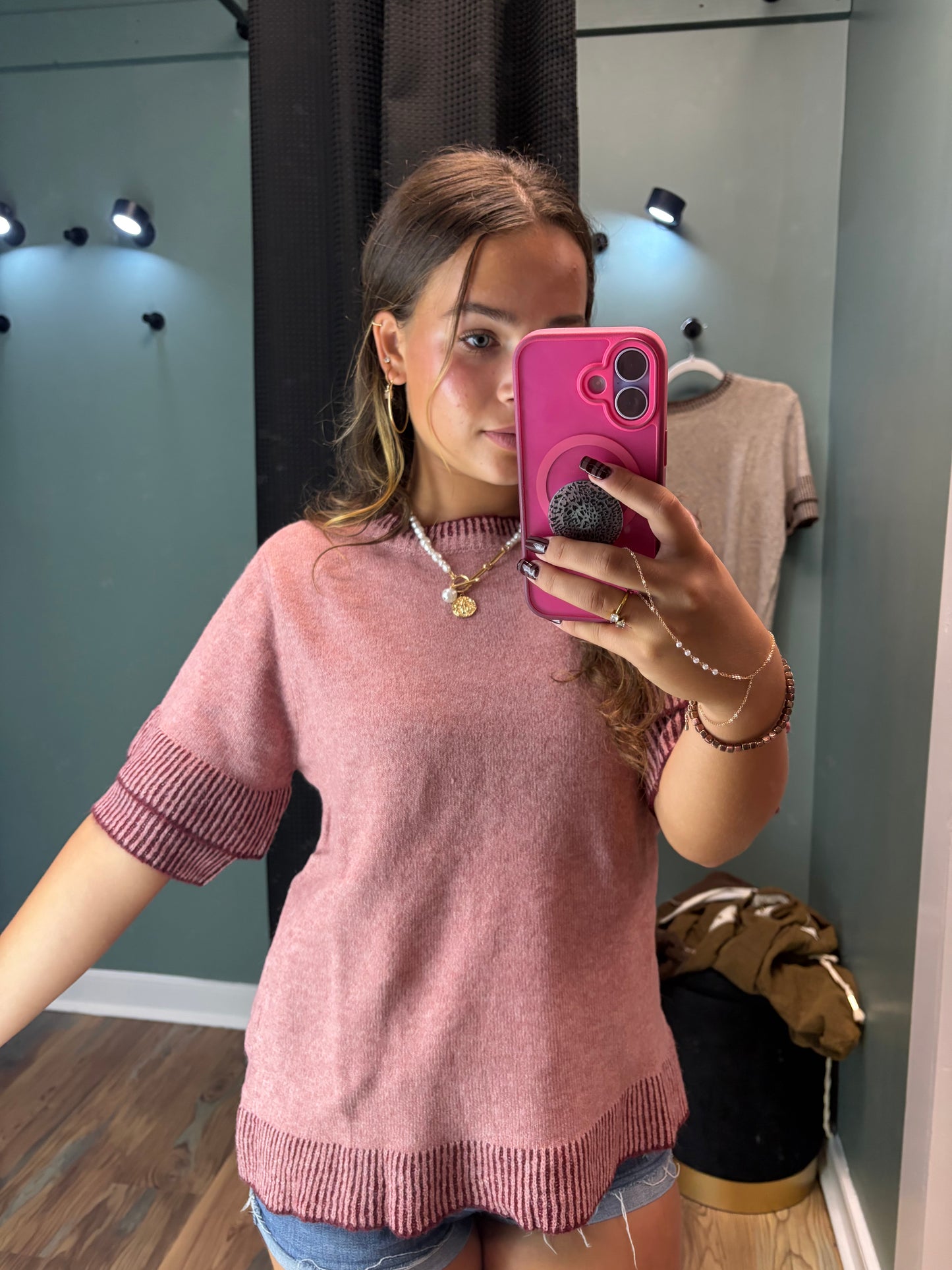 Mauve Contrast Rib Top