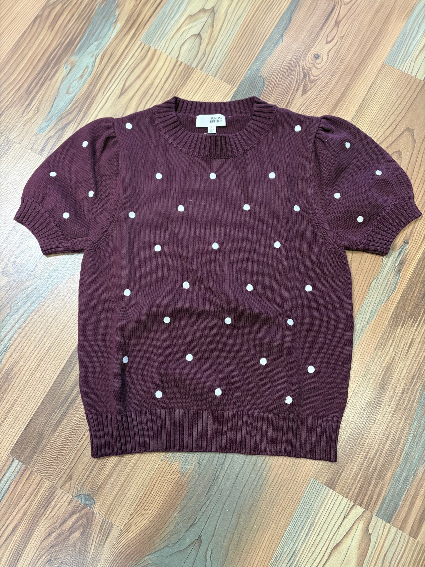 Deep Maroon Polka Dot Knit Top