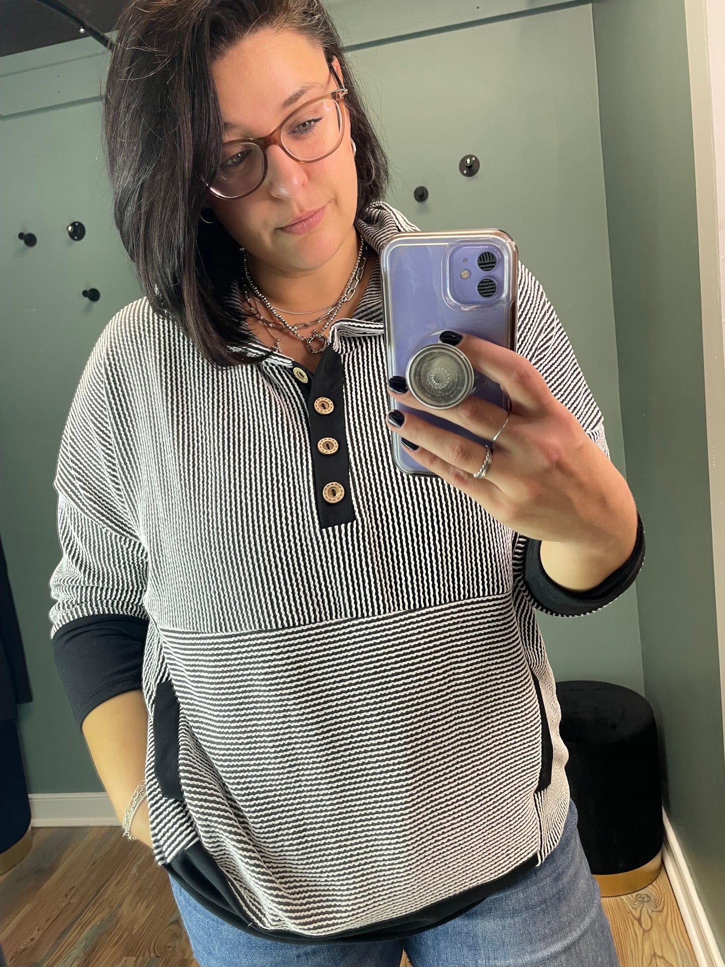 Black White Urban Ribbed Lightweight Hoodie