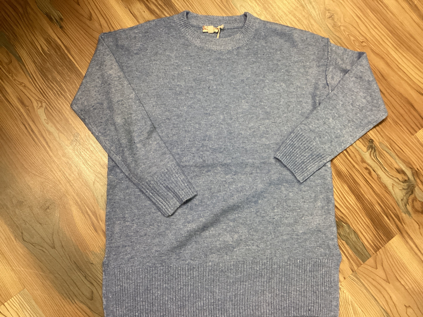 Blue Crew Neck Side Slit Tunic Sweater