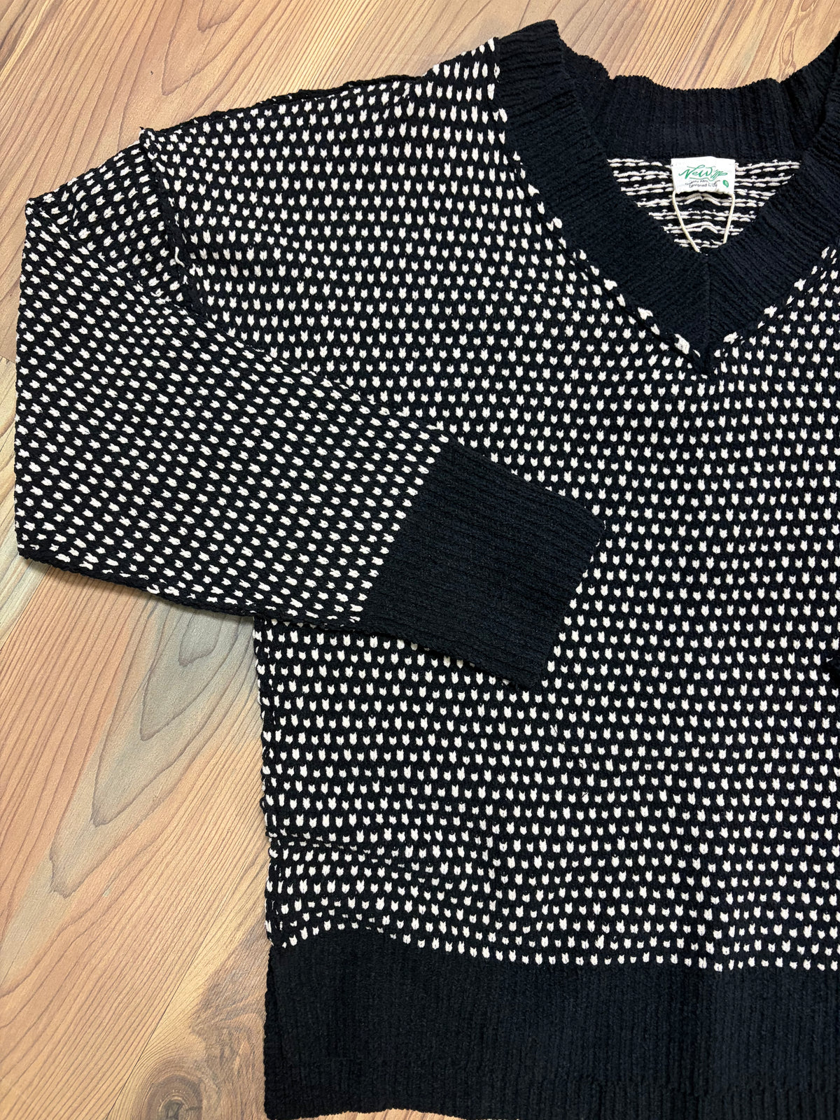 Black White V Neck Sweater
