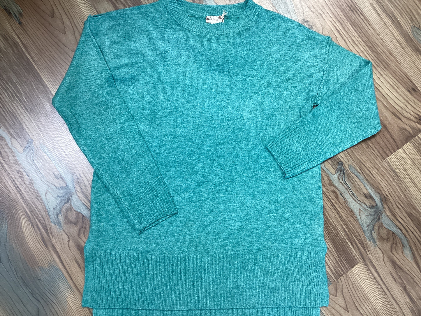 Green Crew Neck Side Slit Tunic Sweater