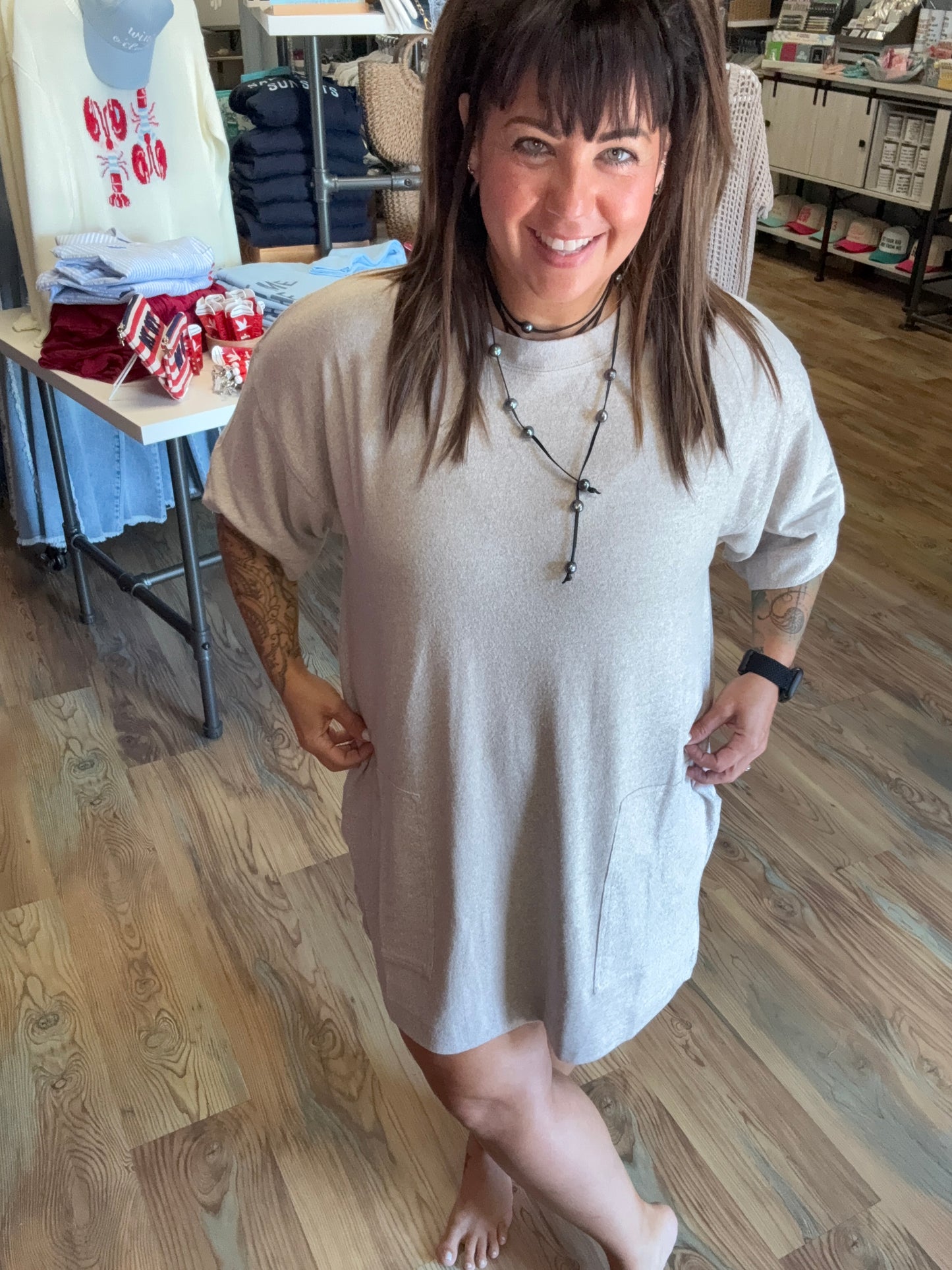 Heathered Tan T Shirt Dress