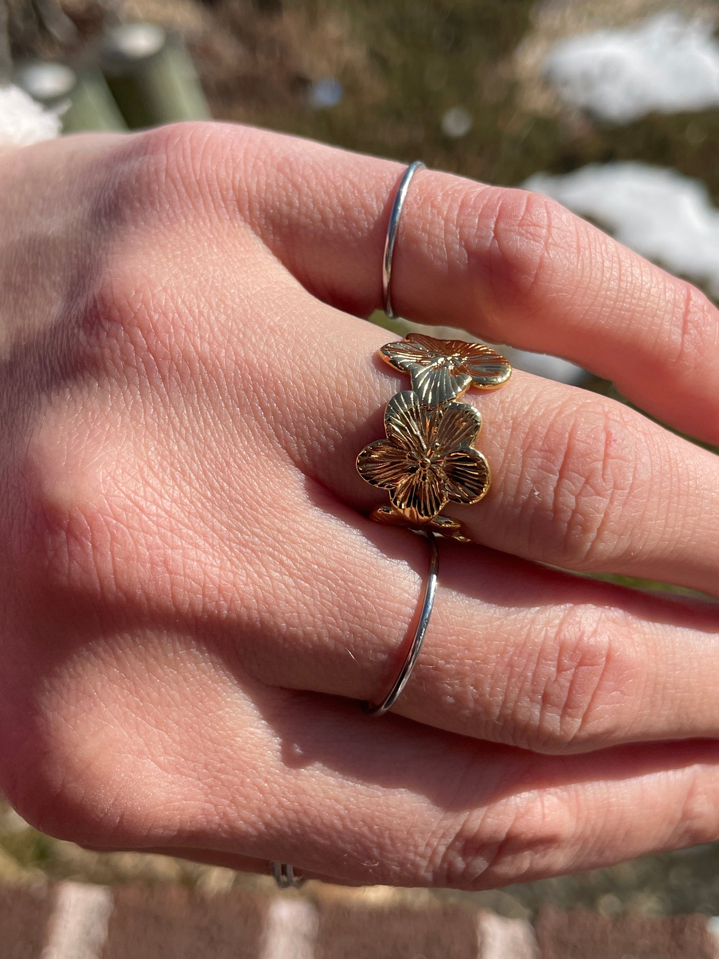 18k Dipped Adjustable Floral Ring