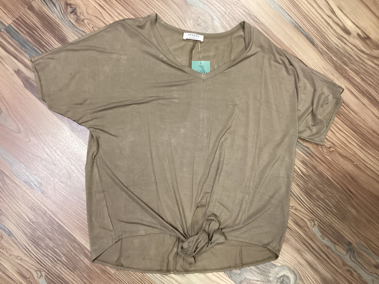 Olive Front Tie Short Sleeve