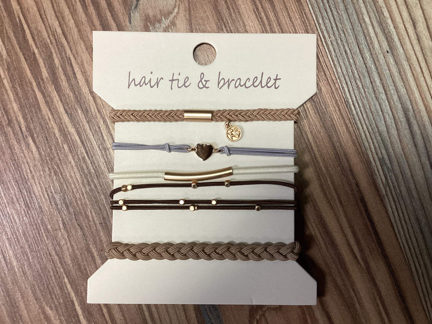 Brown Neutral Heart Hair Tie Bracelets