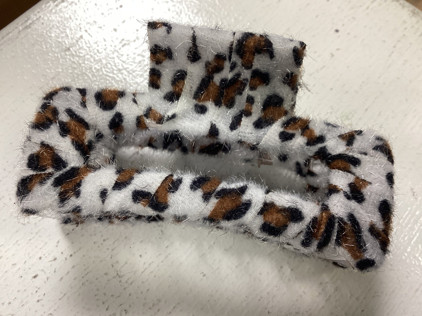 Fuzzy Leopard Claw Clip