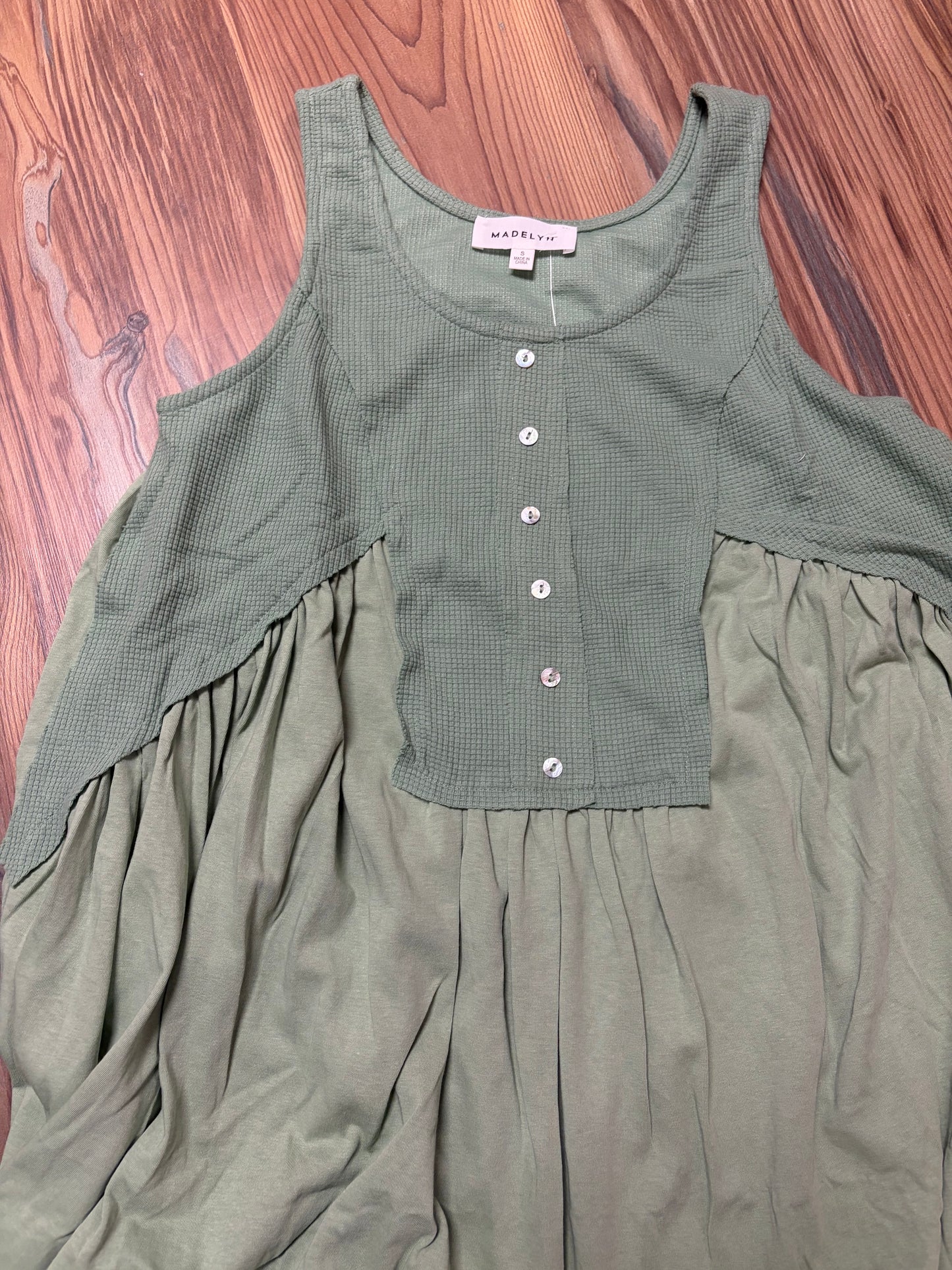 Green Waffle Babydoll Dress