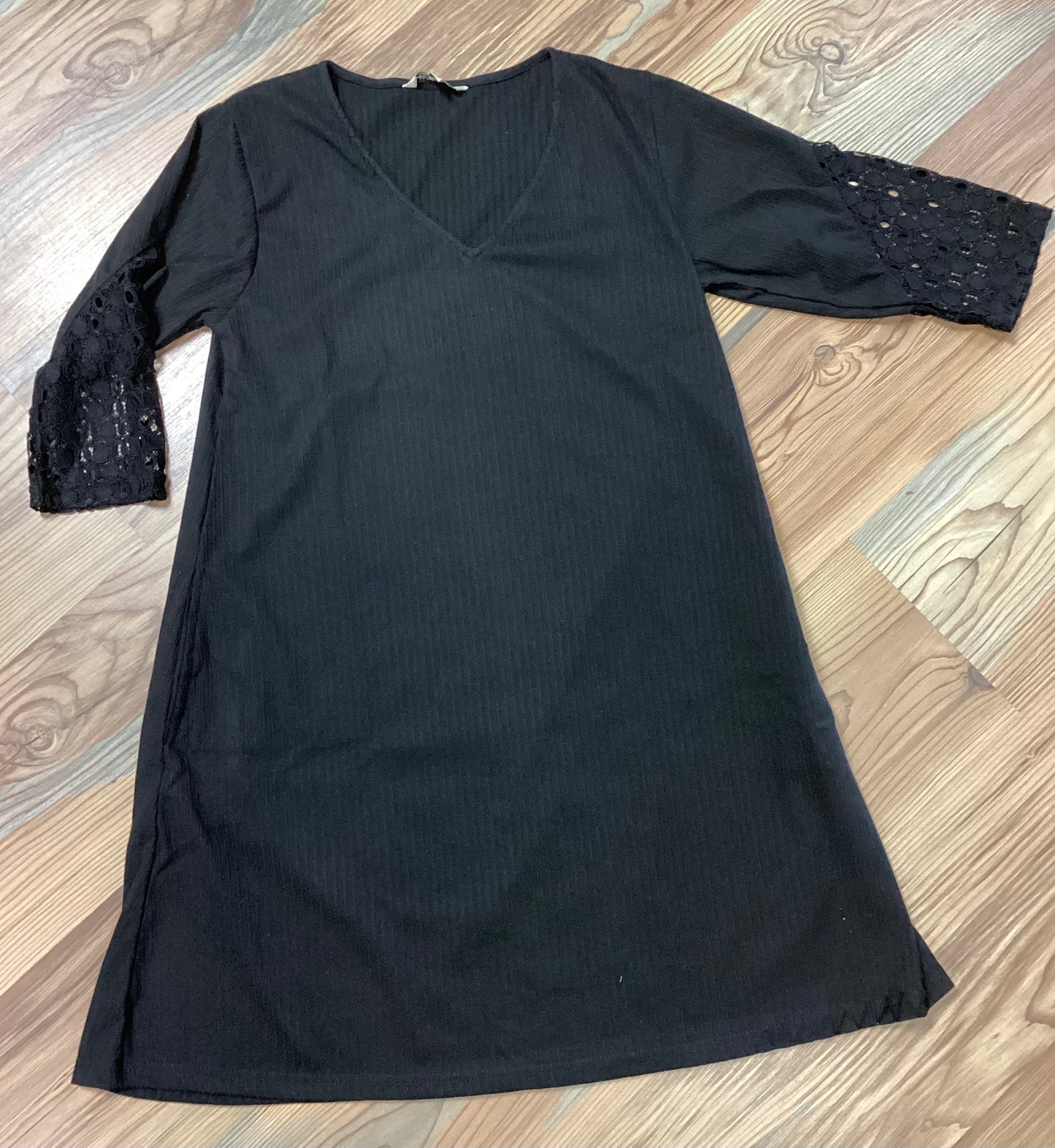 Black Ribbed Lace Dress