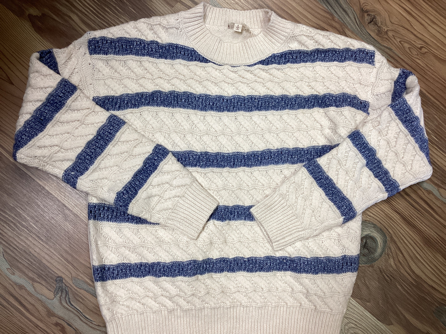 Cream Blue Lurex Striped Sweater