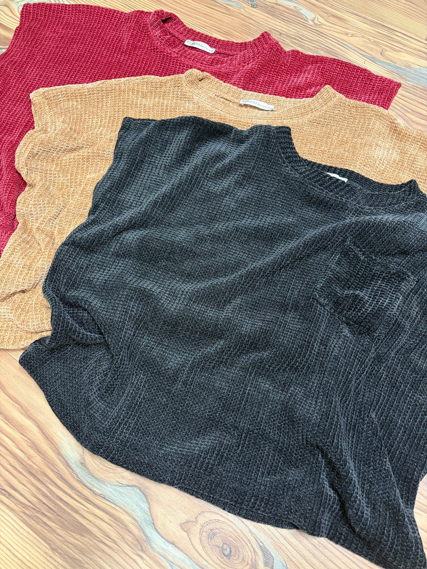 Black Chenille Waffle Top