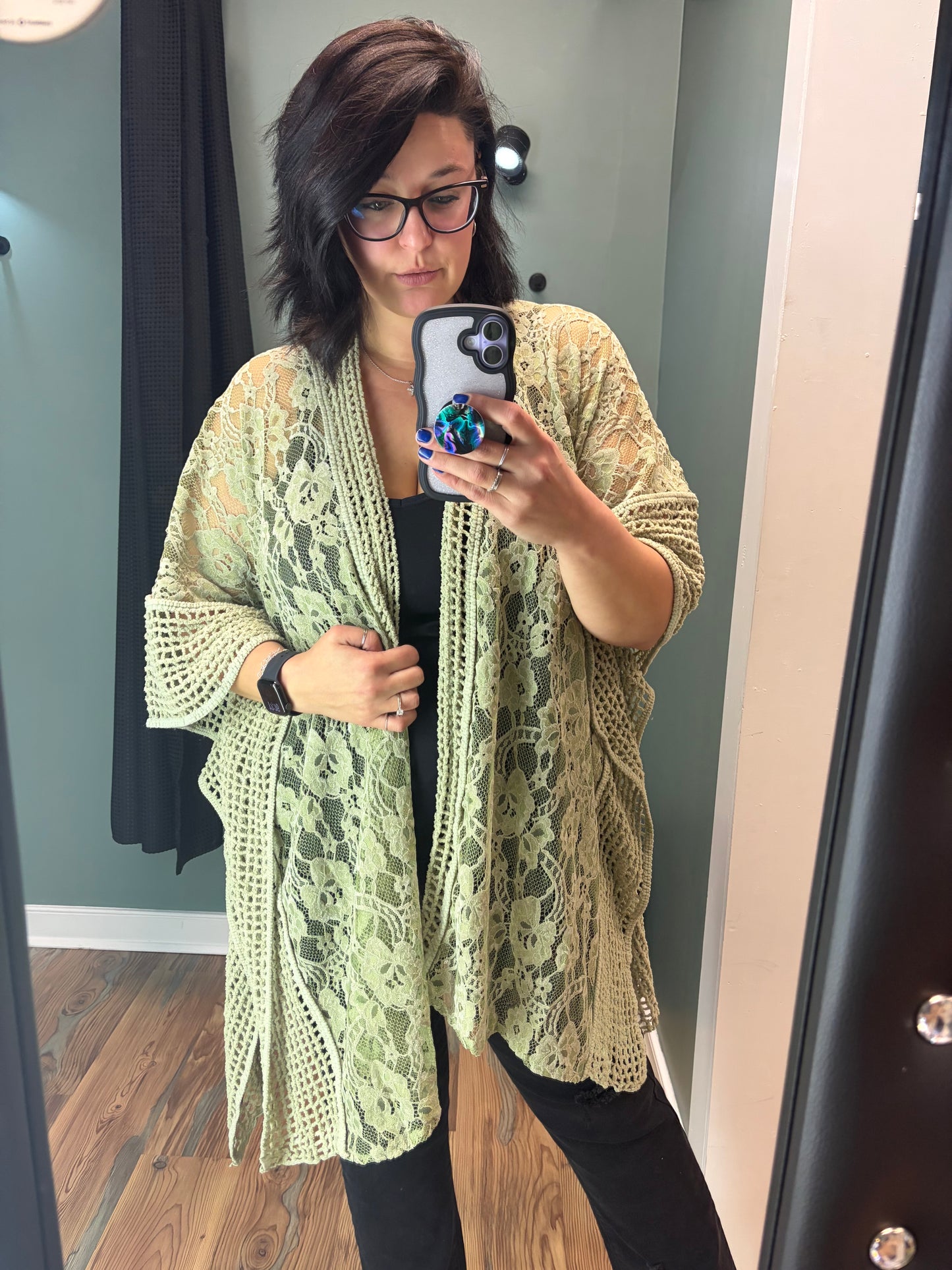 Sage Lace One Size Kimono