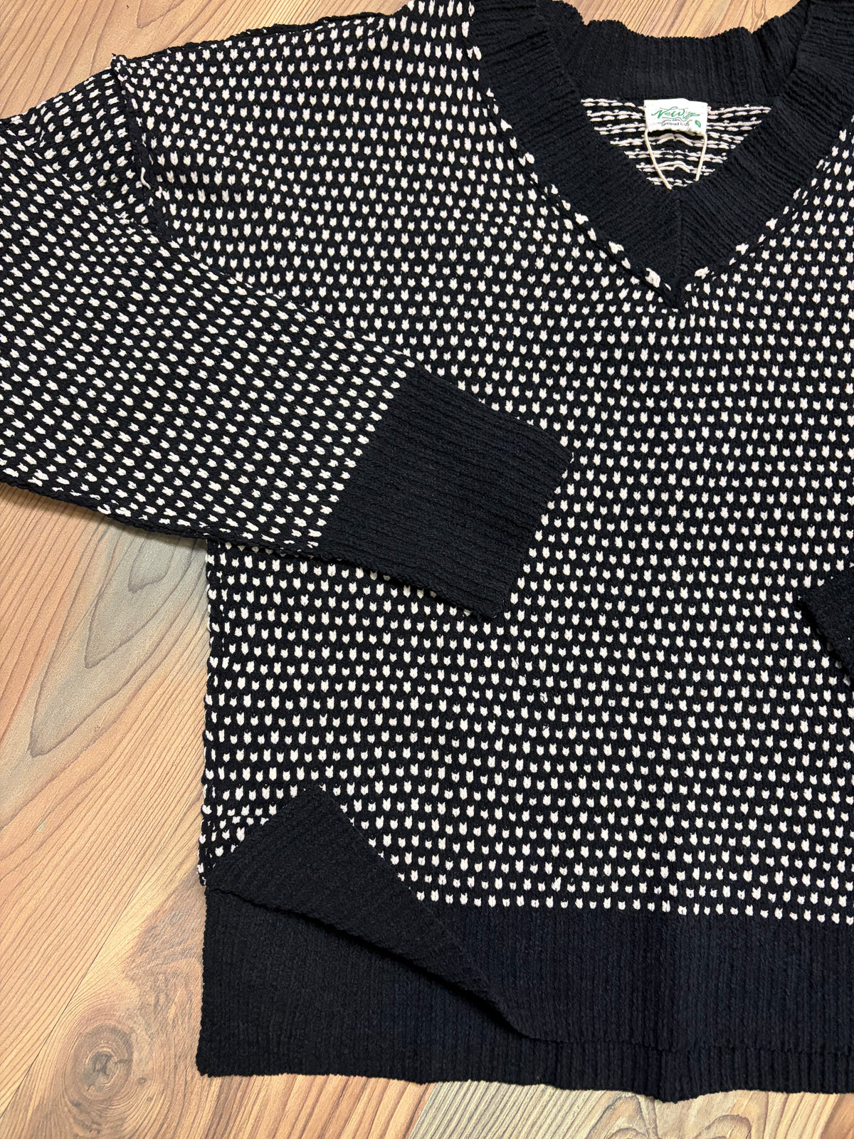Black White V Neck Sweater
