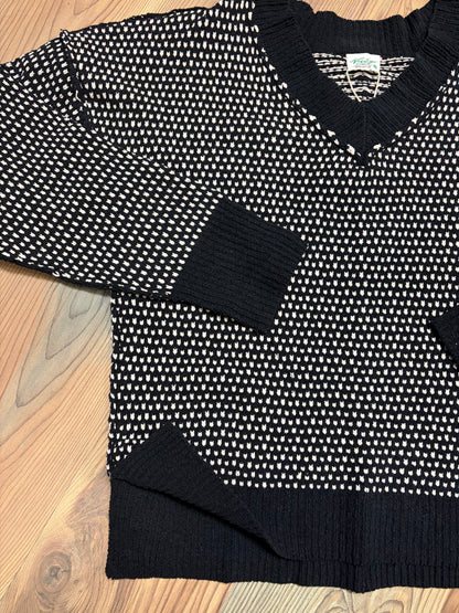 Black White V Neck Sweater