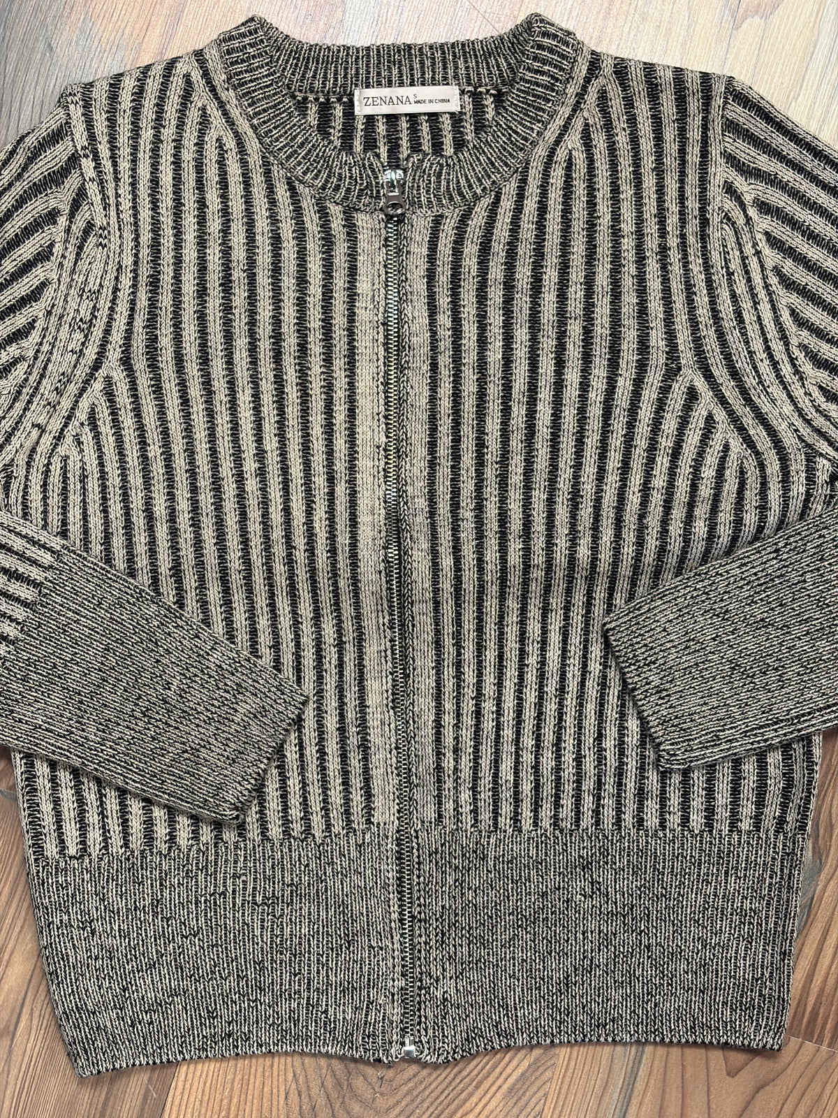 Black Two Tone Zip Knit