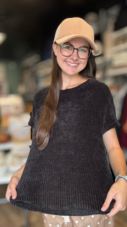 Black Chenille Waffle Top