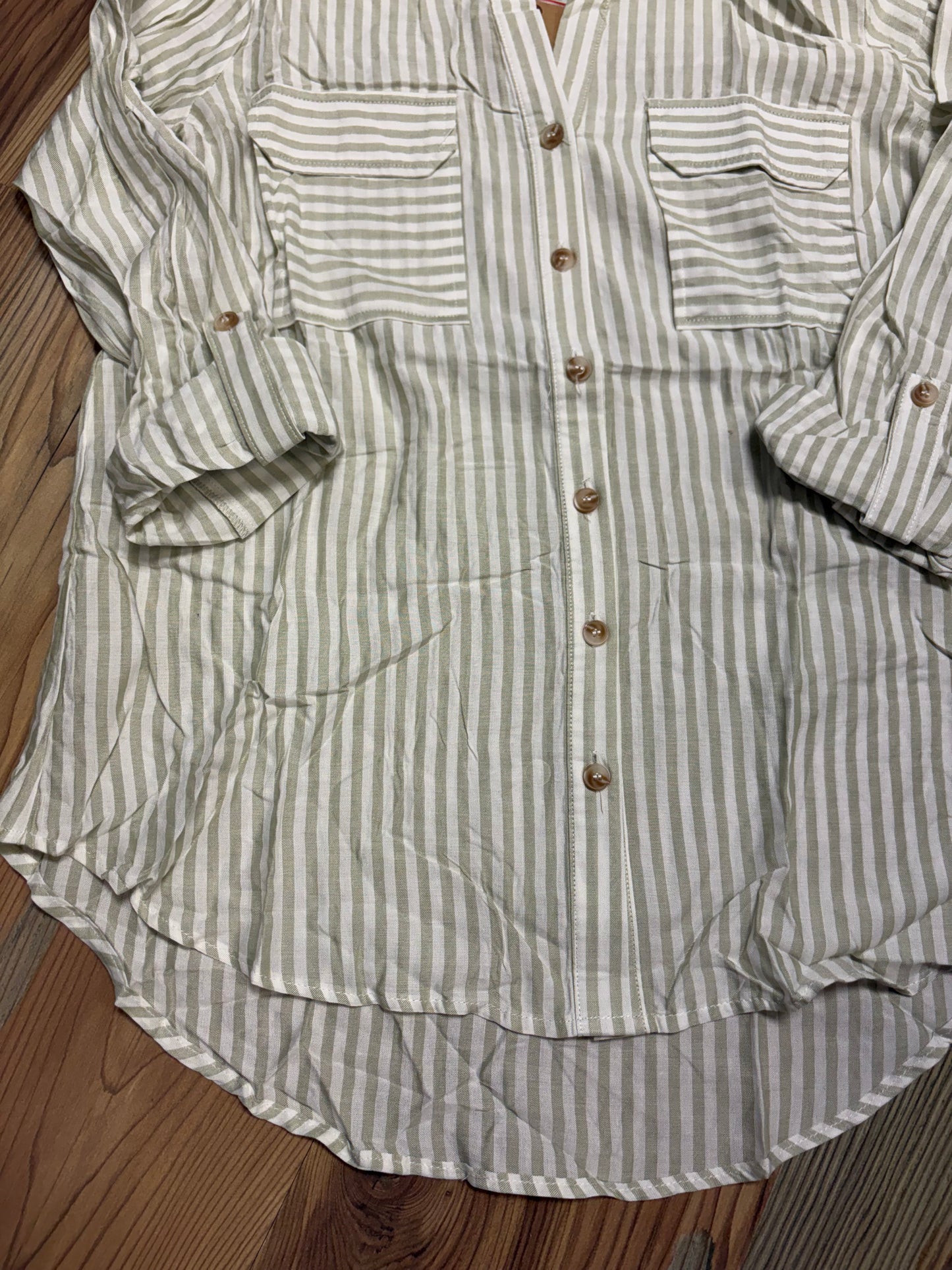 Sage Cream Striped Button Down