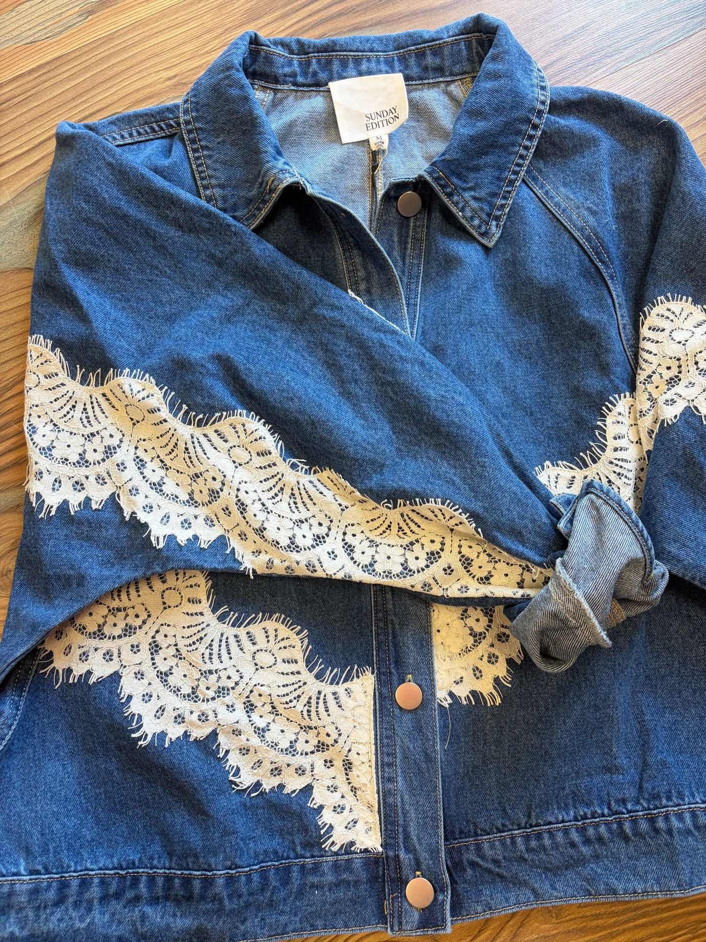 Lace Accent Denim Jacket
