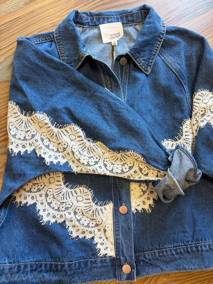 Lace Accent Denim Jacket