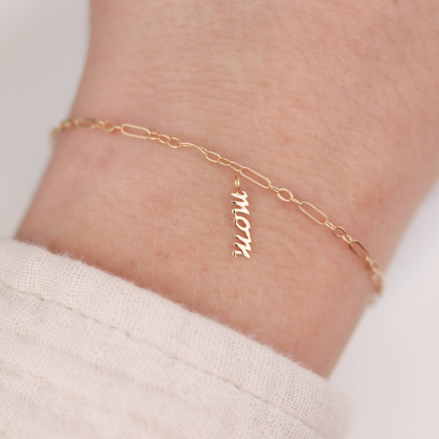 14K Solid Gold Mom Script Charm