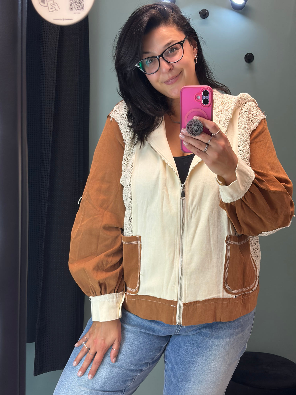 Cream Rust Crochet Hoodie