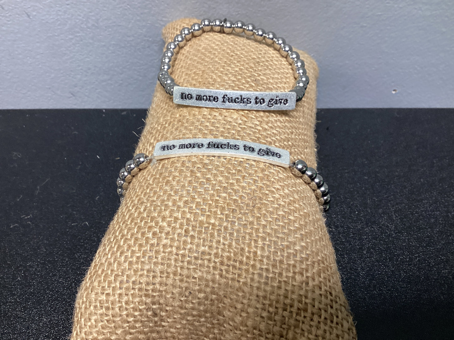 Silver No Fucks Stretch Bracelet