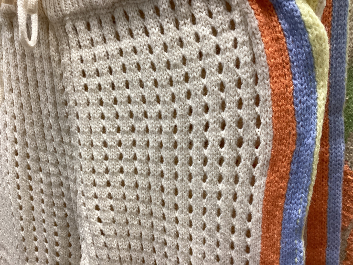 Cream Side Stripe Knit Pants