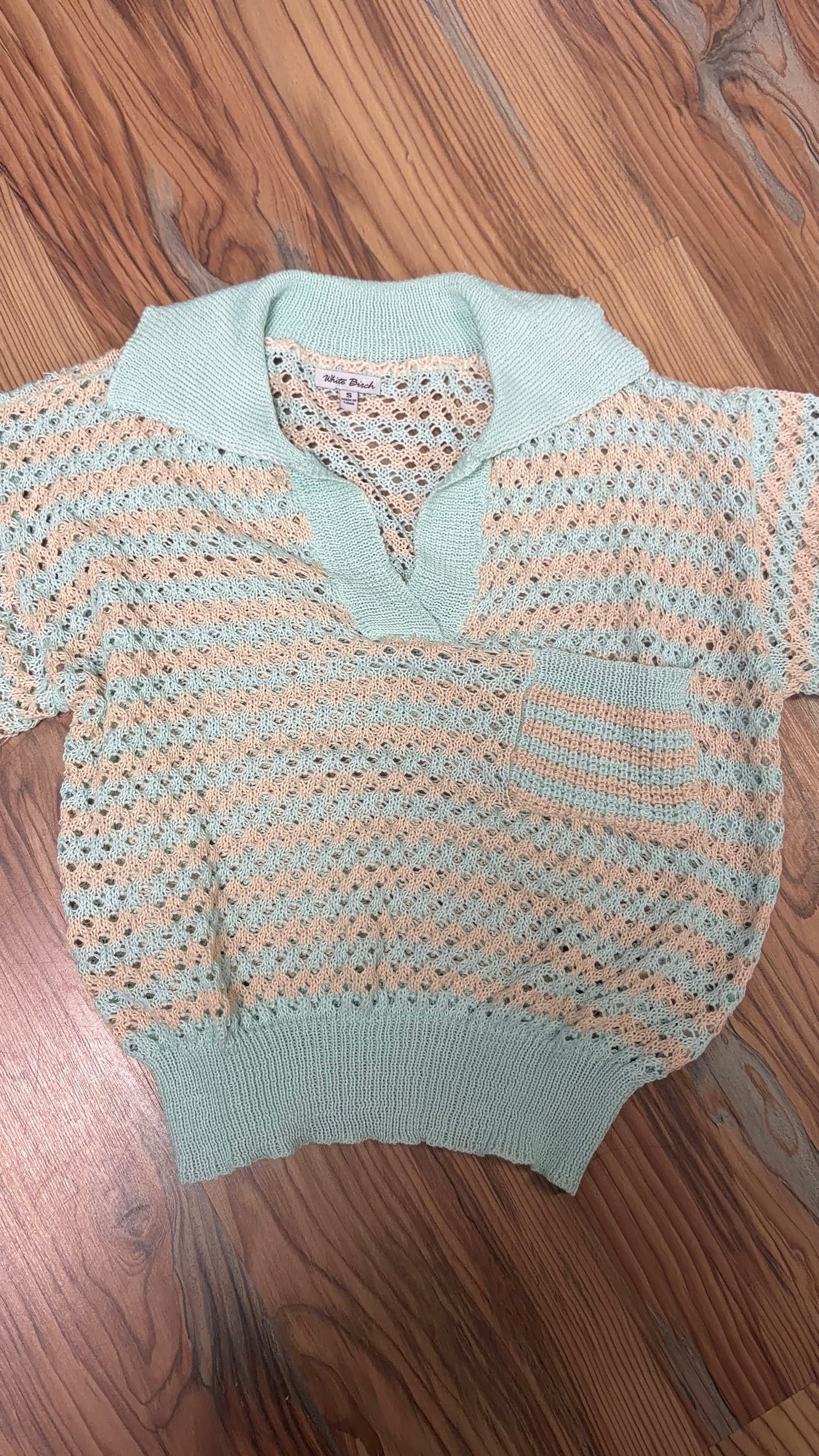 Mint Cream Stripe Collared Knit