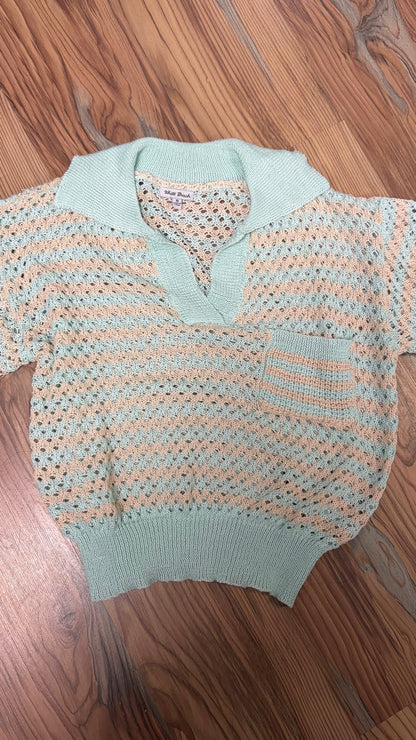 Mint Cream Stripe Collared Knit