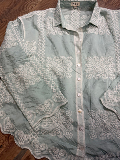 Mint Embroidered Button Down One Size POL