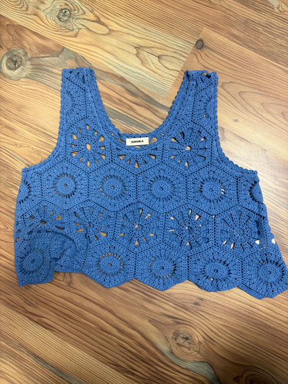Blue One Size Crochet Crop Tank