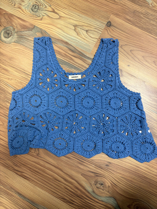 Blue One Size Crochet Crop Tank