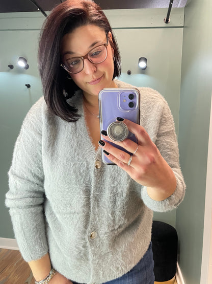Fuzzy Grey Button Down Cardi