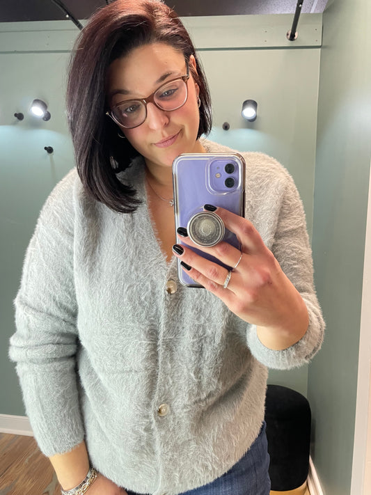 Fuzzy Grey Button Down Cardi