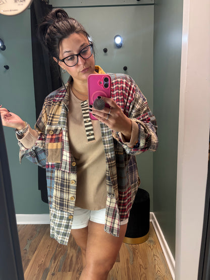 Tan Waffle Plaid Long Sleeve