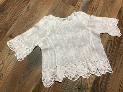 White Embroidered Scalloped Top
