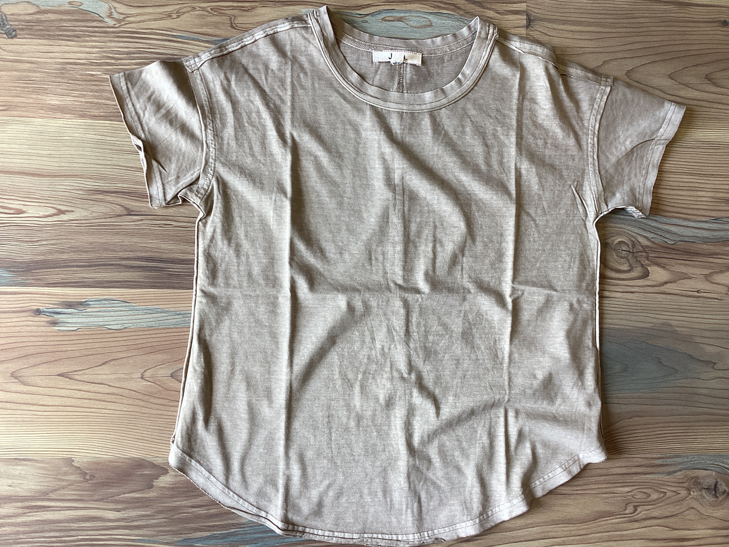 Washed Khaki Exposed Seam Crew Neck