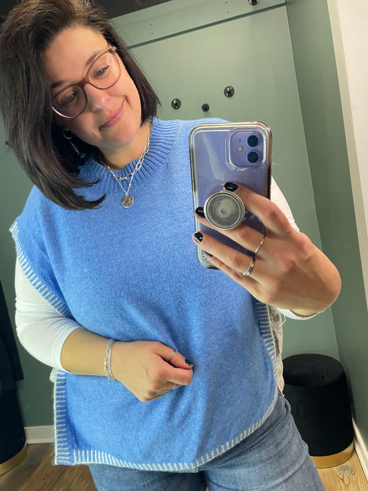 Blue Side Tie Knit Poncho