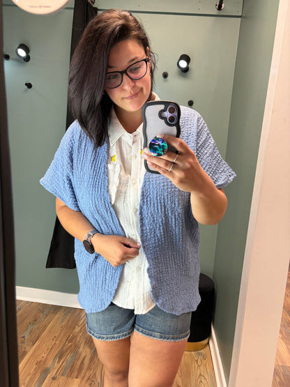 Blue Crinkle Open Cardi