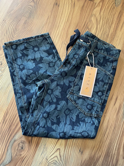 Risen Floral Dark Wash Barrel Jeans