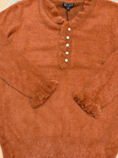 Rust Fuzzy Ruffle Sweater
