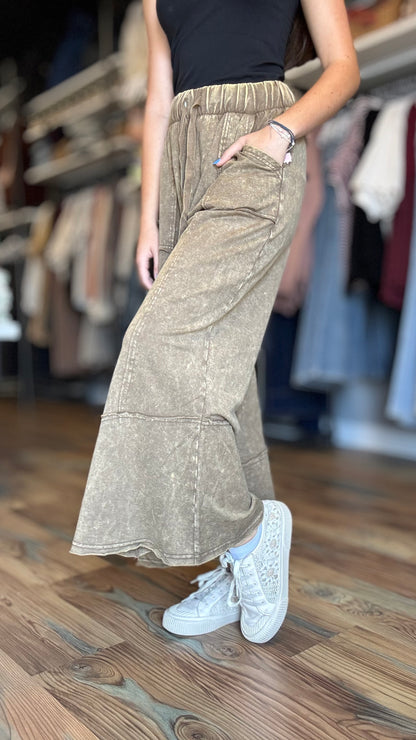 Mocha Mineral Wash Wide Leg Pants