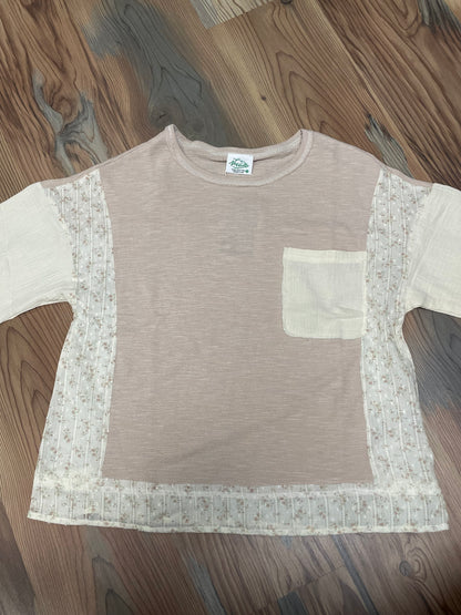 Beige Floral Trim Top